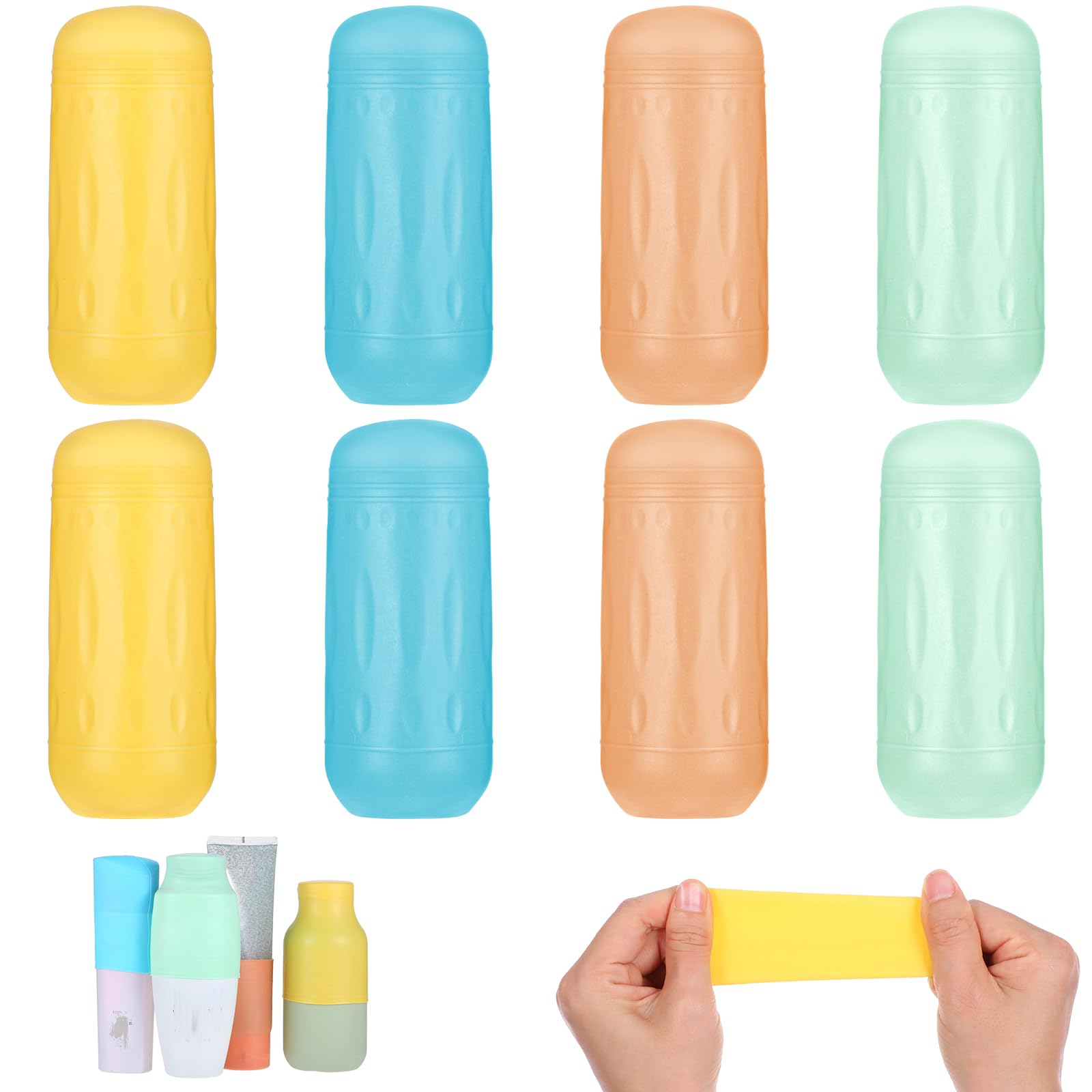 8 Copribottiglie In Silicone Da Viaggio - Antigoccia Per Shampoo, Bagnoschiuma, Cosmetici, Elastici E Riutilizzabili