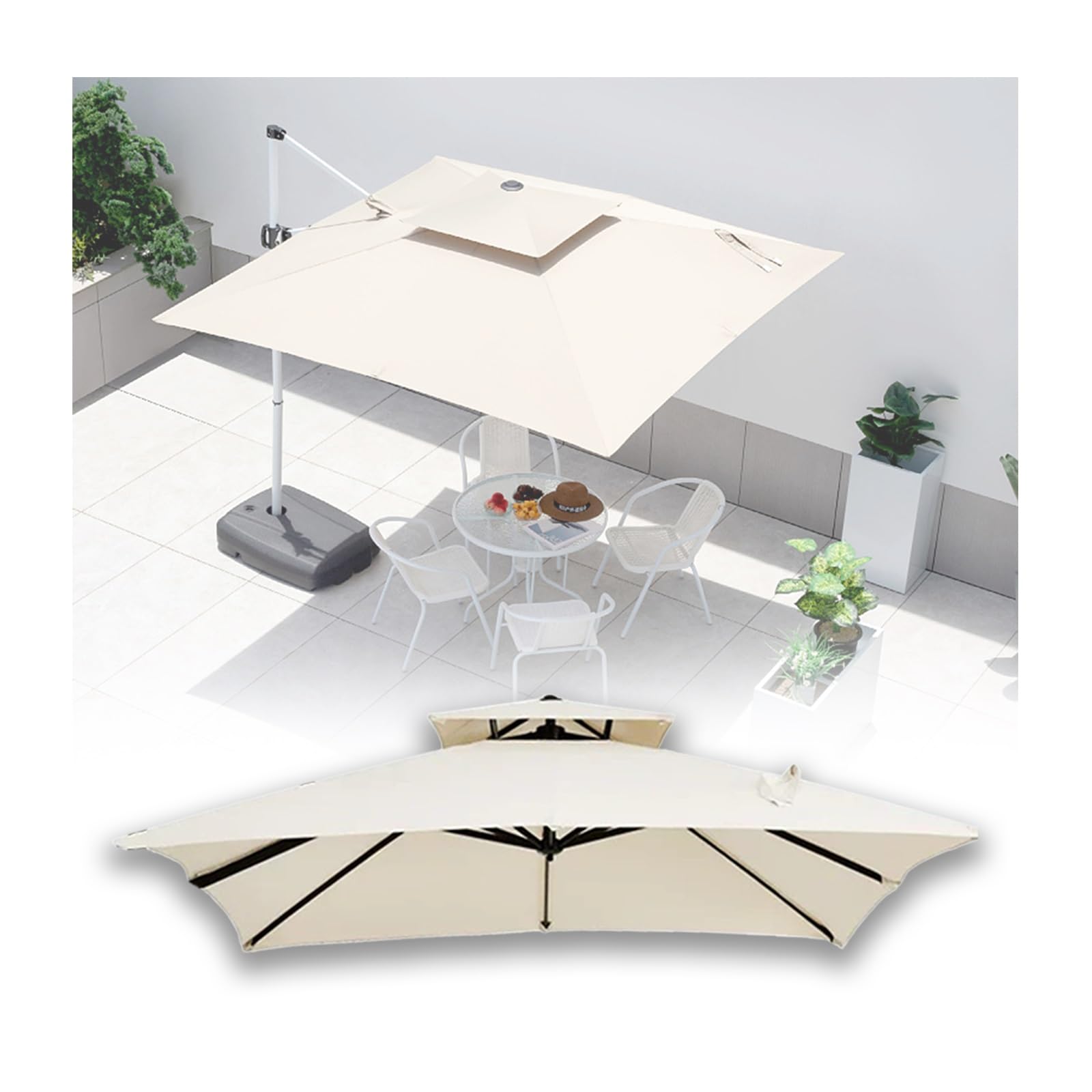 Zapasowy baldachim do parasola na wsporniku kwadratowym, poliester, górna część parasola tarasowego, rama nie wchodzi w skład zestawu 1 szt.(Beige,8x8ft)