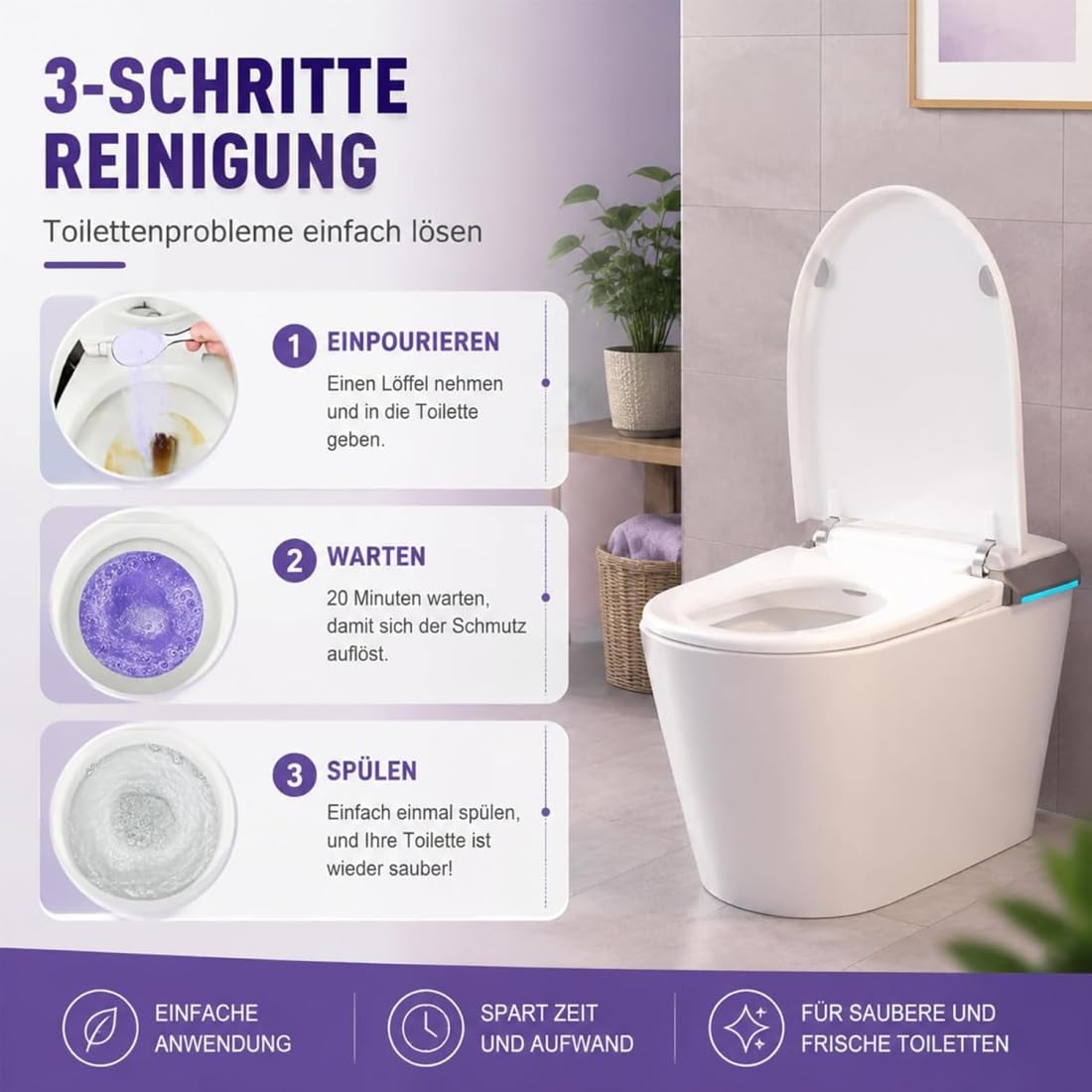 Fizz Clean Toilettenschaum - Fizzclean Wc-Reiniger, Fizzclean Rohrreiniger, Toilet Cleaning Foam, Scheuerfreie Ohne Aufwand,Schäumender WC-Reiniger für Strahlend Saubere Toilette (5pcs)