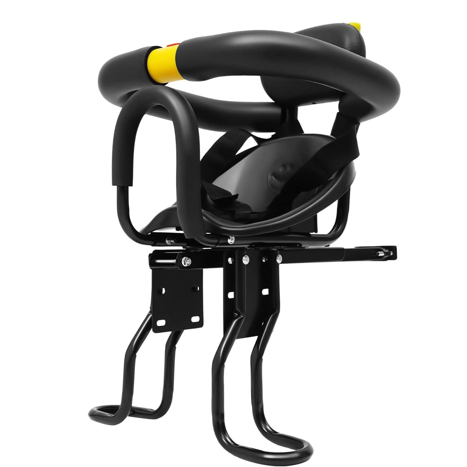 Siège de vélo avant pour enfant, siège enfant sûr avec harnais et barrières, capacité de charge maximale 35 kg, position d'assise réglable + hauteur de pédale, pour VTT ou vélo de route, vélos de vill