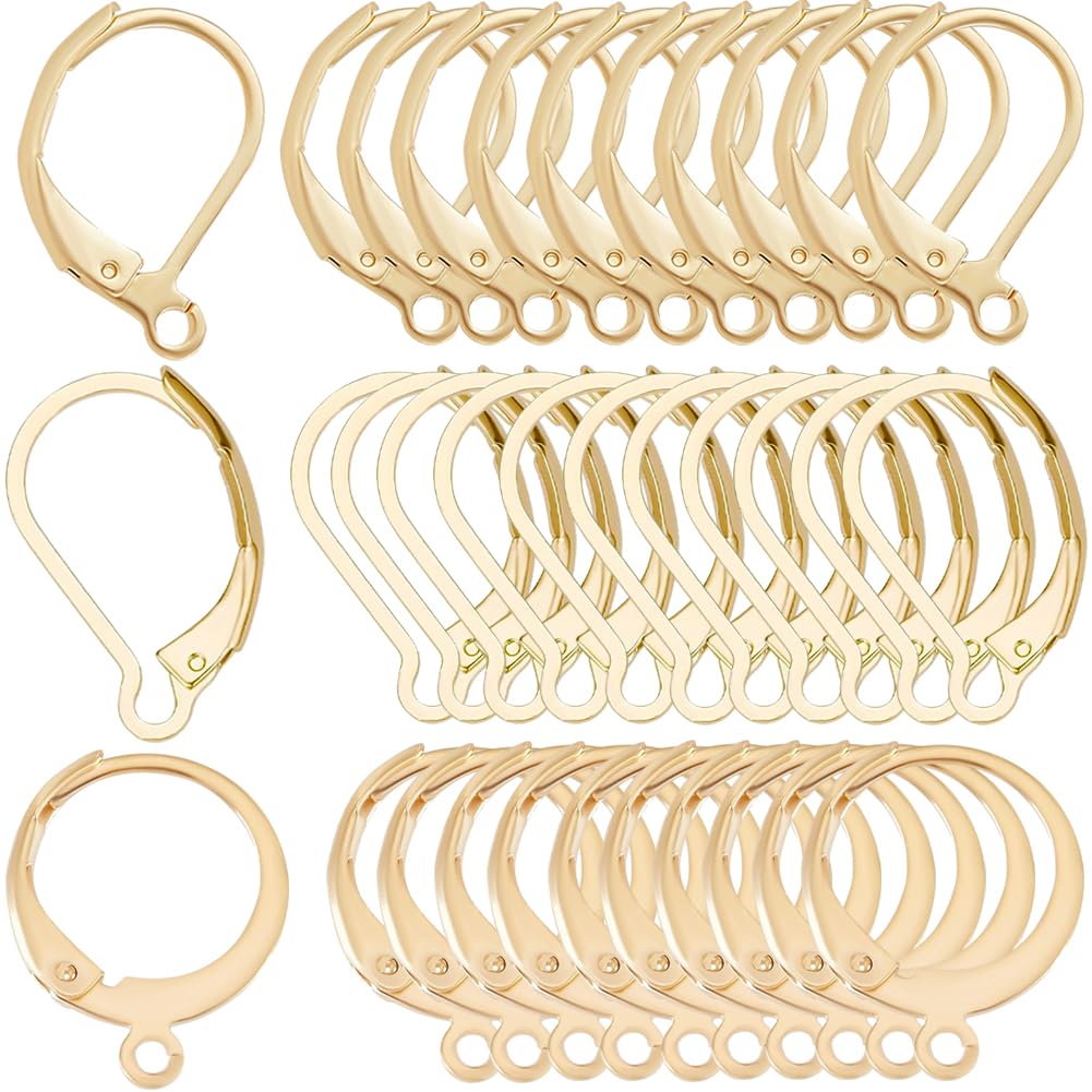 Lot De 24 Crochets Pour Boucles D'oreilles Plaqués Or 24K - Cerceaux Ronds Huggie, Laiton, Trou 1 Mm, Avec Boîte