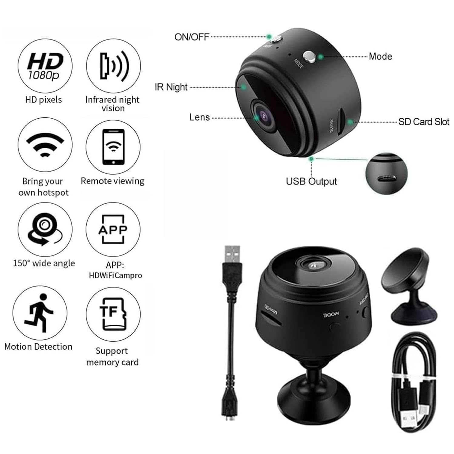 Nuracam Caméra De Sécurité Magnétique Mini sans Fil (4pcs)
