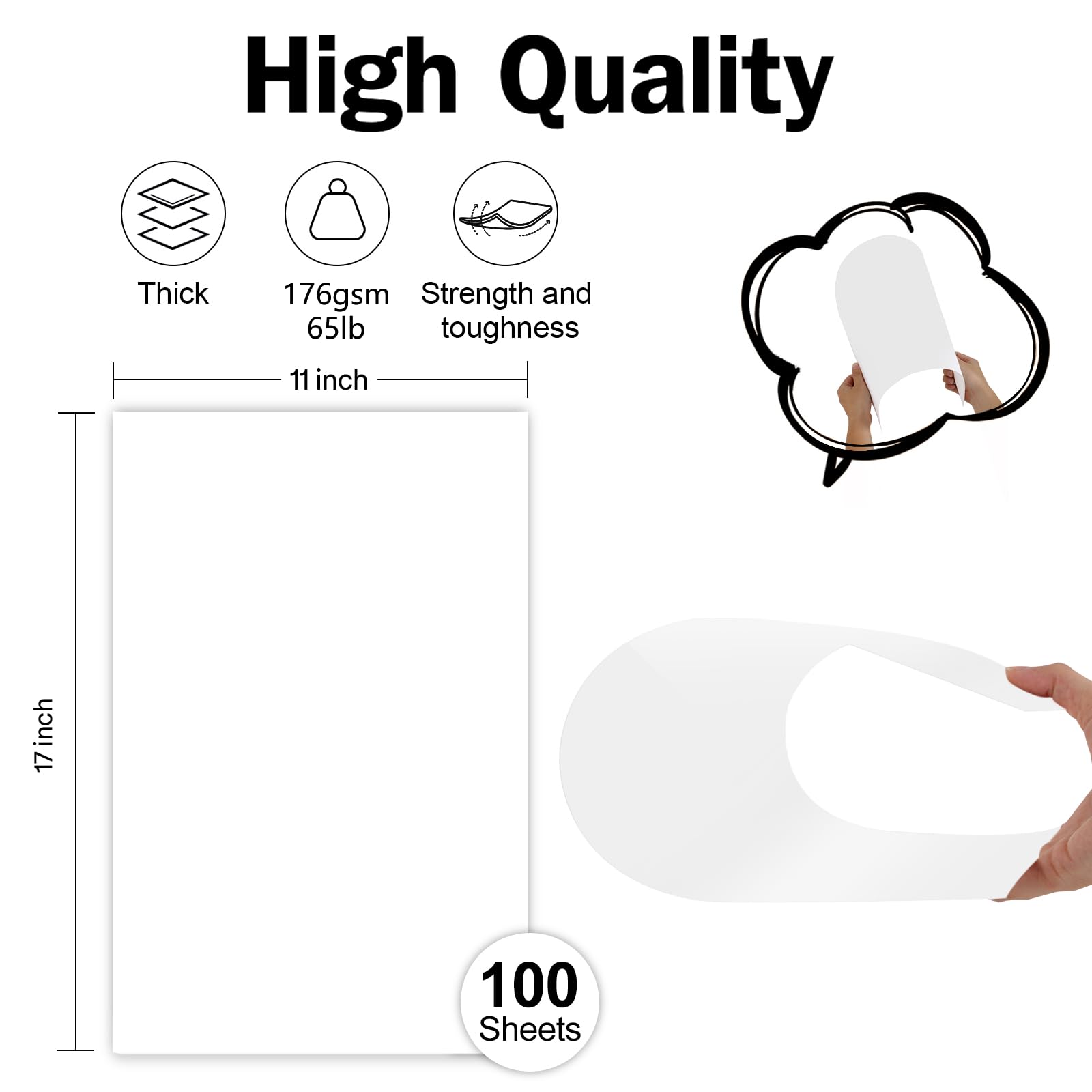 Karton, 28 x 43 cm, Weiß, 29,5 kg, 100 Blatt | Goefun Großer bedruckbarer Karton, dickes Druckerpapier für Kunst und Handwerk, Poster, Speisekarten, Archivierung, Deckel