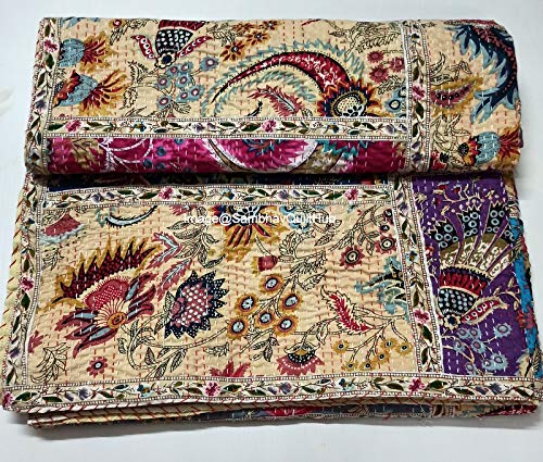 Cobija reversible con estampado floral Mullti de tamaño Queen/Twin/King Mullti con estampado floral menos Mukut, colcha india Kantha con costuras étnicas, colcha bohemia con estampado floral Kantha