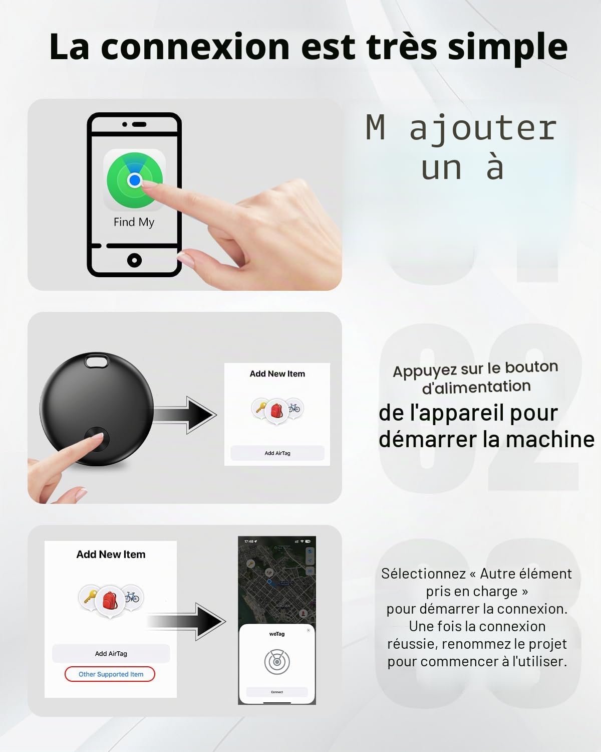 Smart Air Traceur Tag, Compatible avec Apple Find My (iOS Uniquement), étanche IP67, Batterie Remplaçable, Localisateur de Clés/Portefeuilles/Valises/Sac à Dos - Lot de 4