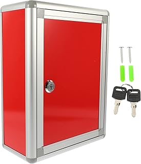 Hanging Mailbox Wall Mounted Letter Box Locking Wall Mailbox Security Key Drop Box Suggestion Box Collection Case for Home Office (Red) Lockable Mailbox