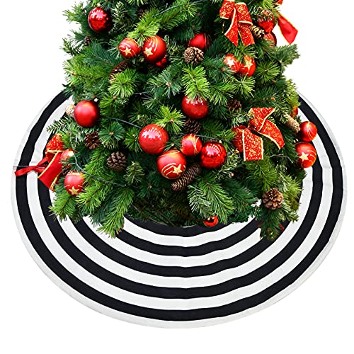 Rbenxia 29 inch Christmas Tree Skirt Halloween Tree Skirt Black and White Annual Rings Tree Mat for Halloween Xmas Holiday Party Decoration Supplies
