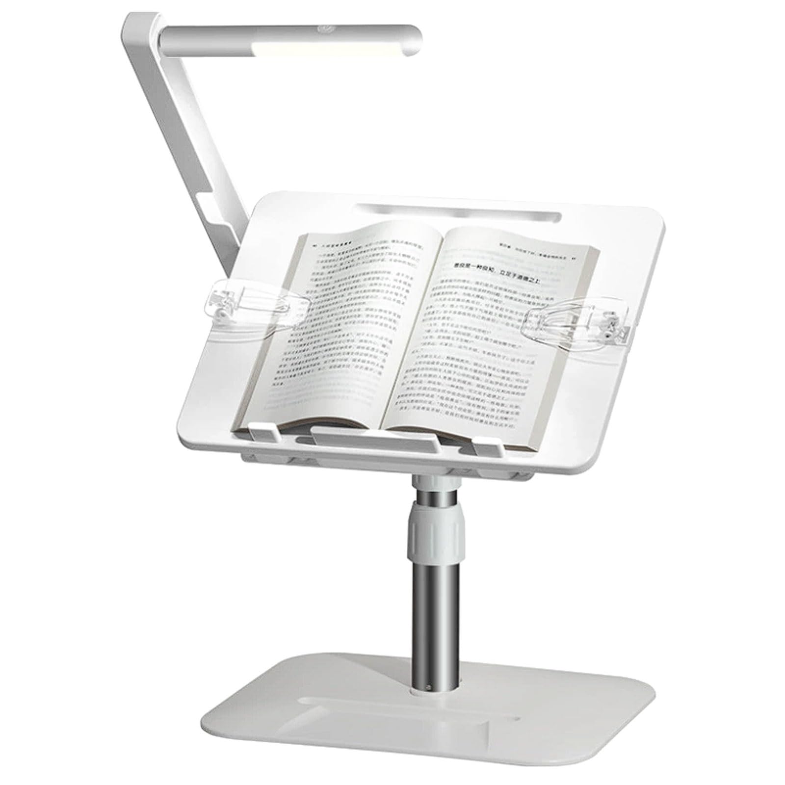 Pupitre de lecture réglable en hauteur avec éclairage à 3 niveaux luminosité, support livre alliage d'aluminium for position assise/debout