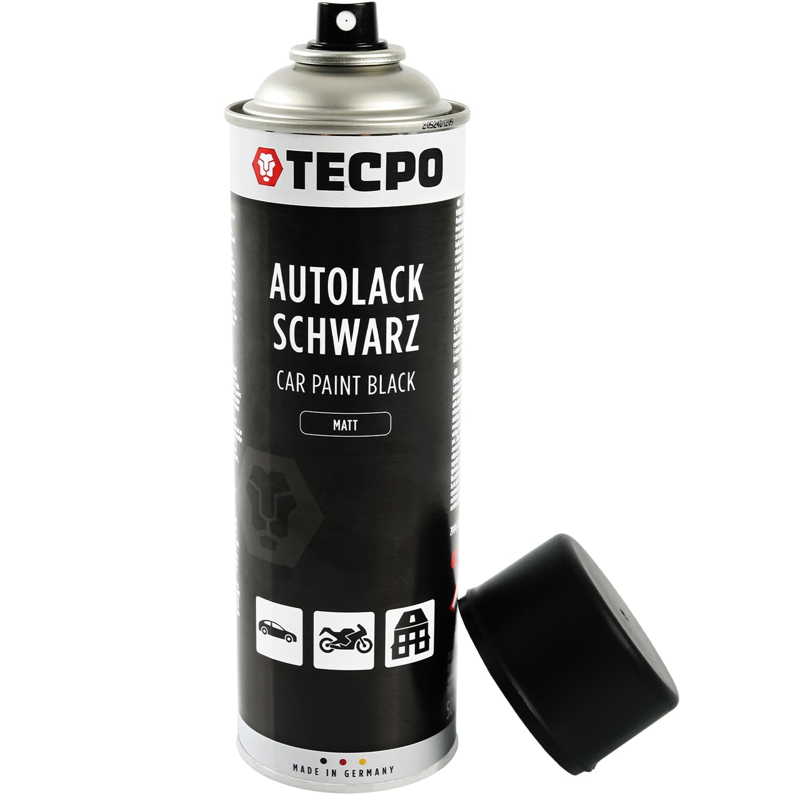 TECPO Lackspray schwarz matt, 12x 500ml Autolack Rallyschwarz Sprühlack Farbspray mit hoher Deckkraft für Innen- und Außenbereich
