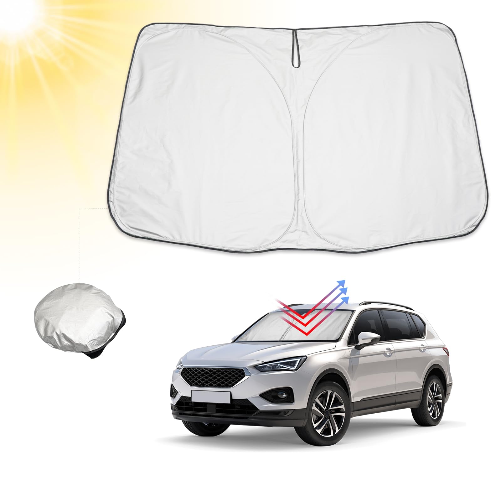 BIBIBO Cubierta para parabrisas delantero SEAT Tarraco, protección solar para coche, compatible con Seat Tarraco 2019-2024, cubierta de coche plegable con protección UV, parasol contra rayos UV