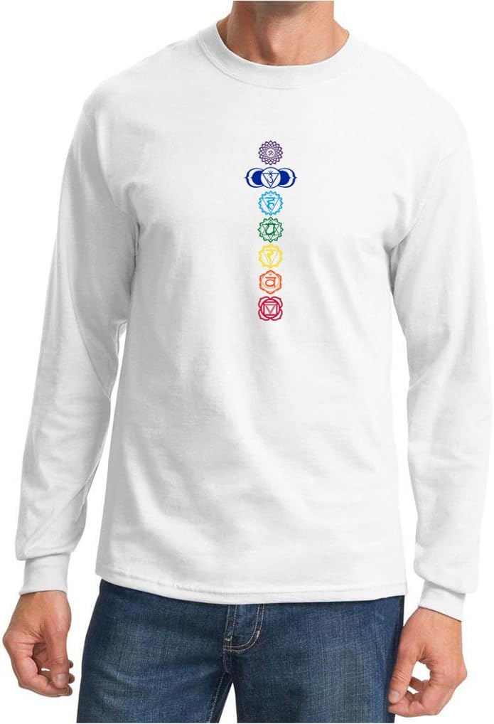 A&E Designs Mens Yoga T-Shirt 7 Colored Chakras Long Sleeve Shirt