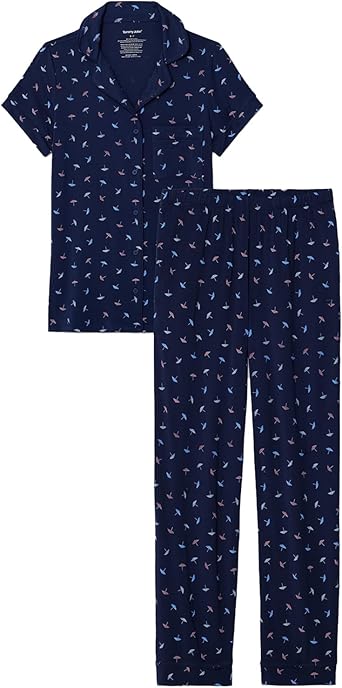 Tommy John Womens Downtime Short Sleeve Sleep Top and Pant Pajama Set