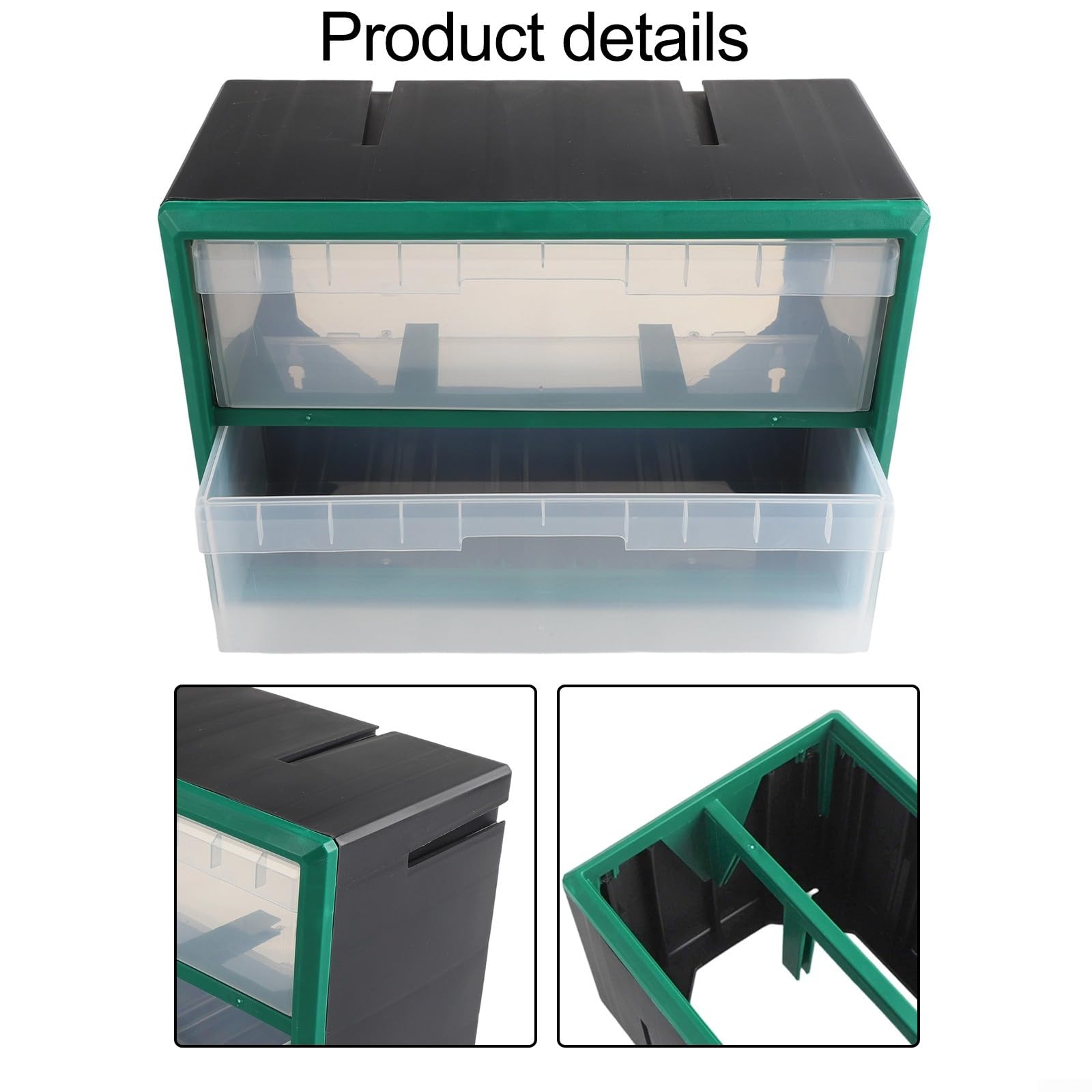 Caja de almacenamiento de plástico apilable para piezas de cajones y herrajes para gabinetes con soporte de pared, para organizar herramientas en talleres, garajes y fábricas (verde)