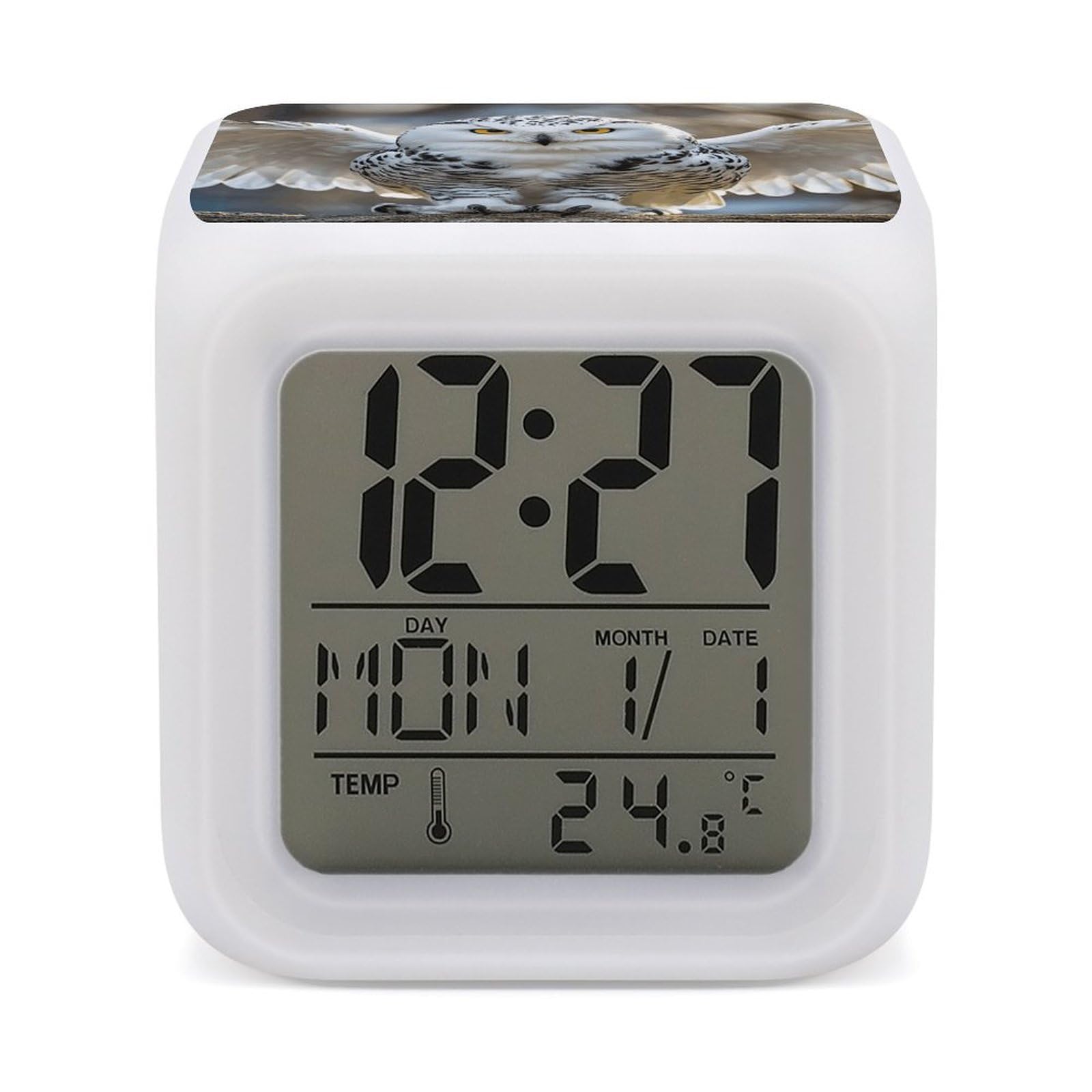 VstaDank Snow Owl Alarm Clock Sleep Trainer 7 Color Changing Night Light Modern Touch Bedside Lamp Fashion Digital Clock with Temperature Display Wake Clocks for Loud Alarm