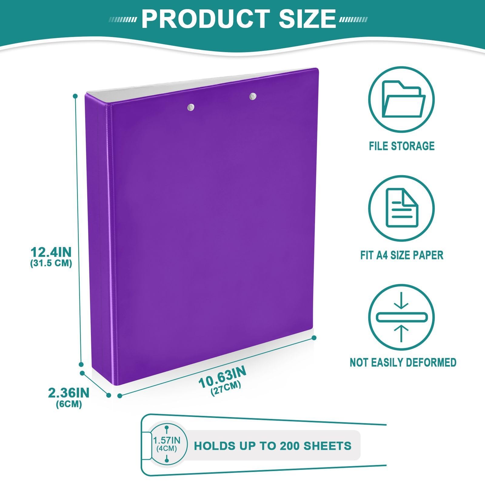 Classeur à 3 anneaux en D flexible avec poches, 3 anneaux pour école, université, bureau, taille unique Violet 3,8 cm