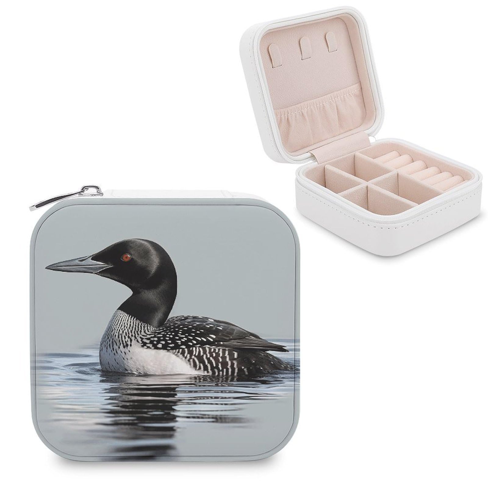 LZQPOEAS Loon Nature Bird Jewelry Box, PU Patterned Storage Case, Portable Travel Jewelry Organizer Box for Storing Rings, Pendants, Earrings, Necklaces, And Women's Specialized