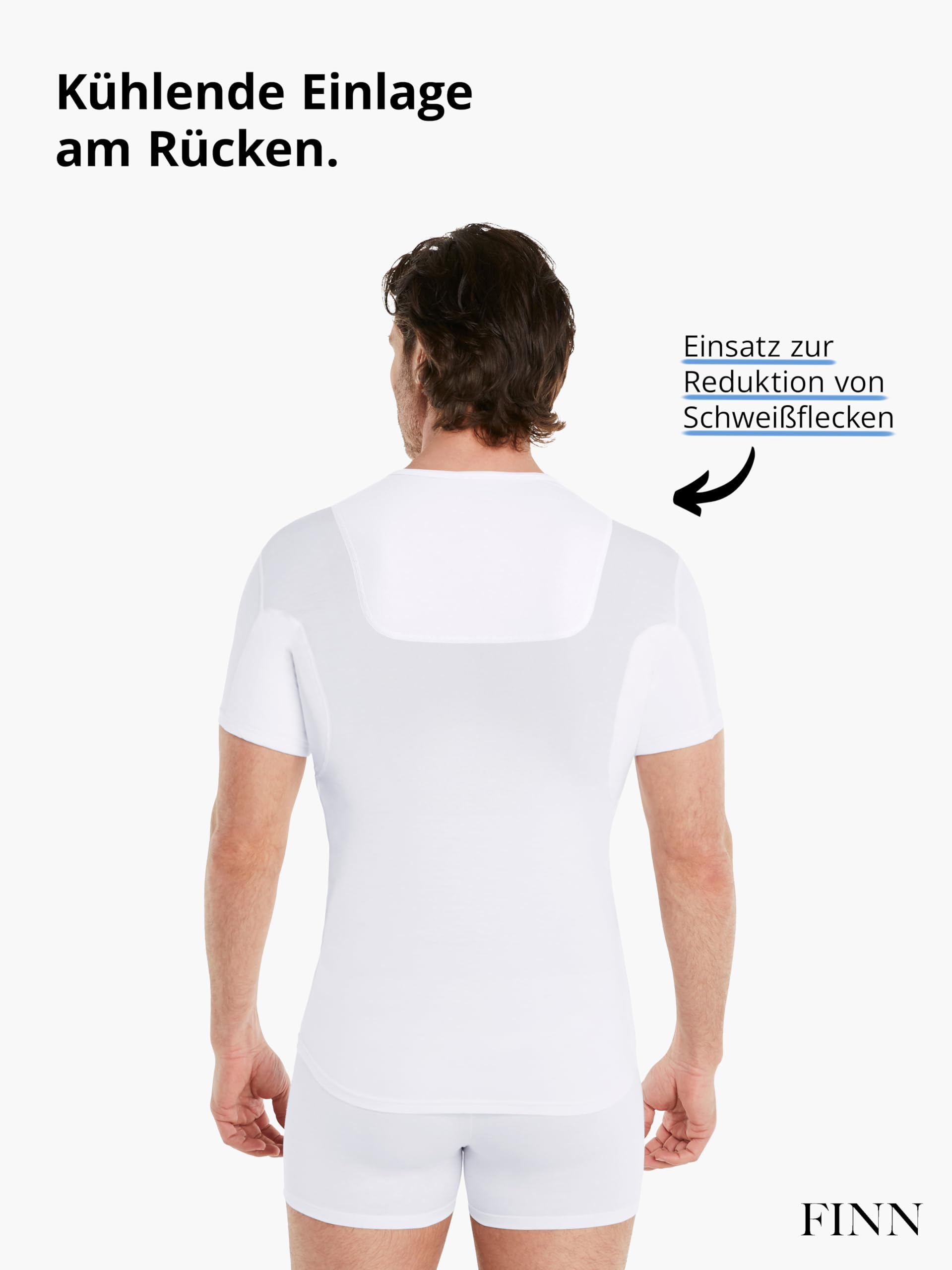 FINN Anti-Schweiß Shirt Herren mit V-Ausschnitt und Rücken-Einsatz – Unterhemd gegen Schwitzen mit Achselpads – 100% Schutz vor Schweißflecken und Geruch