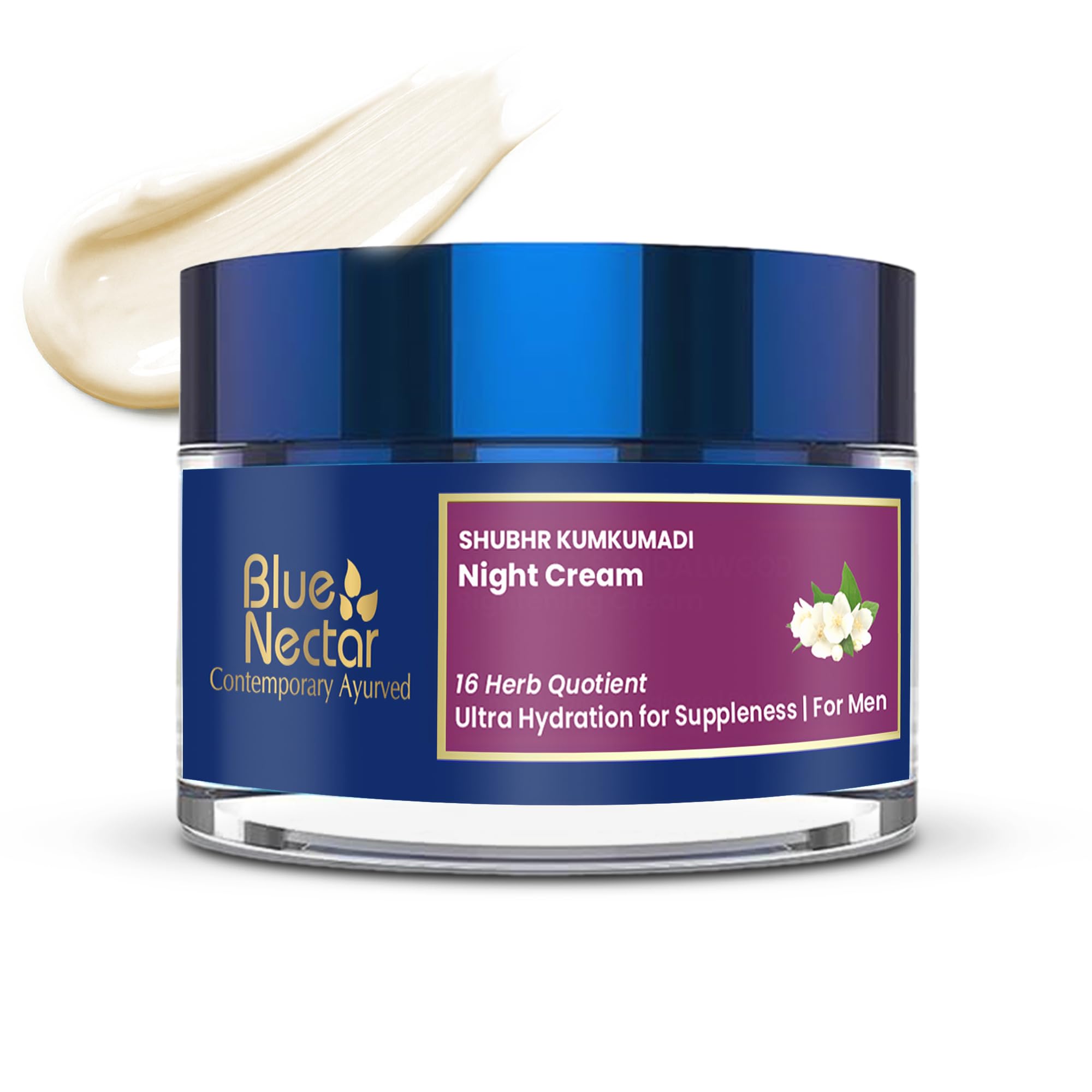Blue Nectar Kumkumadi Night Repair Cream for Men | Natural Glow Night Cream for Daily Skin Repair | Hydrating Ayurvedic Face Moisturiser for Oily & Dry Skin (16 Herbs, 50g)