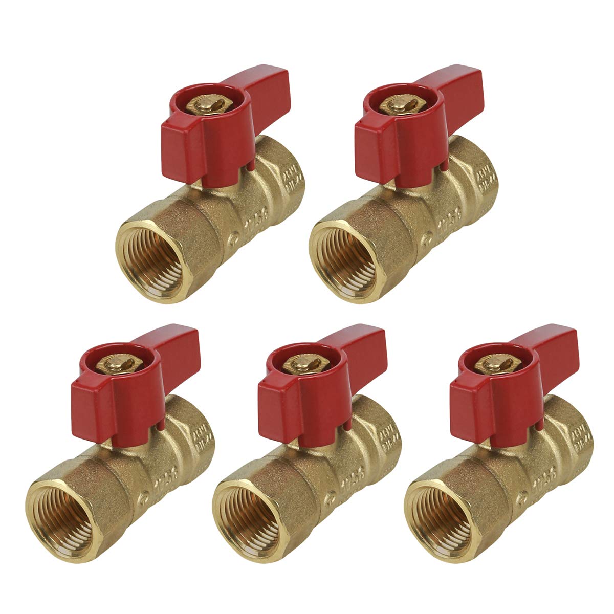 Midline Valve R34FIP-5 Lot de 5 robinets à boisseau sphérique en laiton de qualité supérieure, avec poignée en alliage d'aluminium rouge, 1,9 cm, raccords FIP