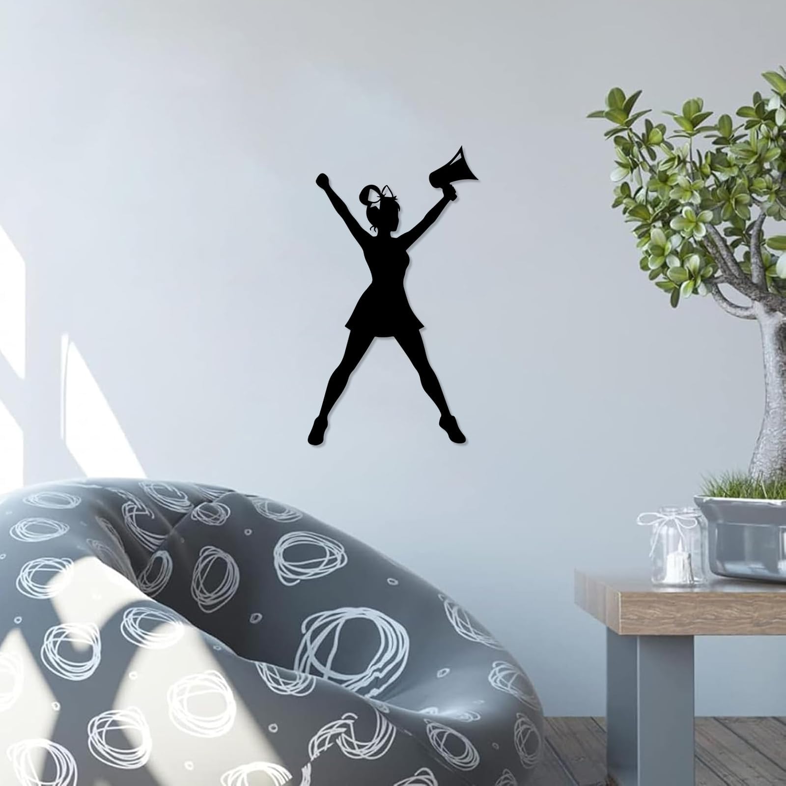 Metalowa sztuka ścienna, rzeźba ścienna w stylu vintage, dekoracja wnętrz (61 cm) | Sylwetka cheerleaderki metalowa sztuka ścienna metalowe znaki sztuka ścienna dekoracja