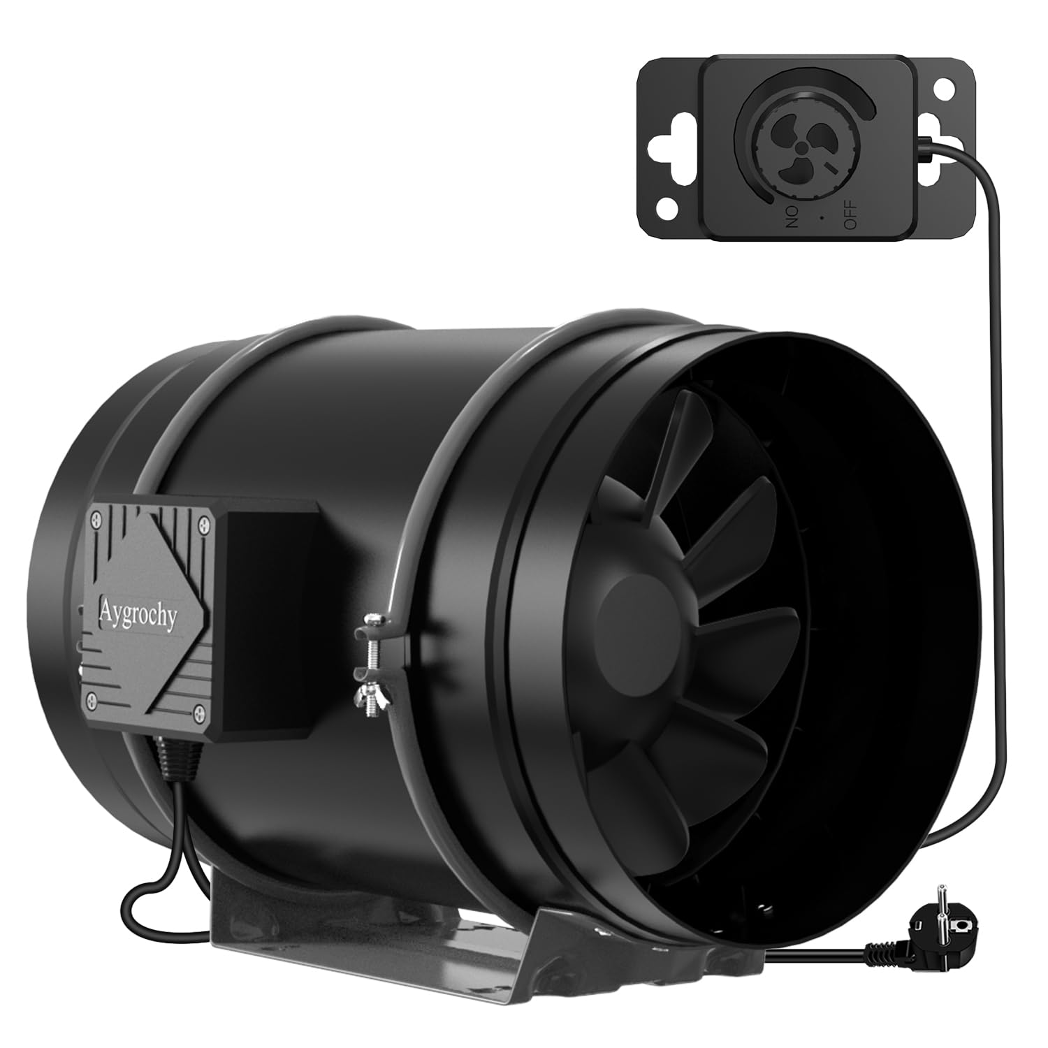 Aygrochy 200mm Regelbar Rohrventilator 70W, EC Motor Abluftventilator für Heizung, Kühlung, Booster, Wachstumszelte, Hydrokulturen, Heimgebrauch, Belüftung und Abluftgebläse.