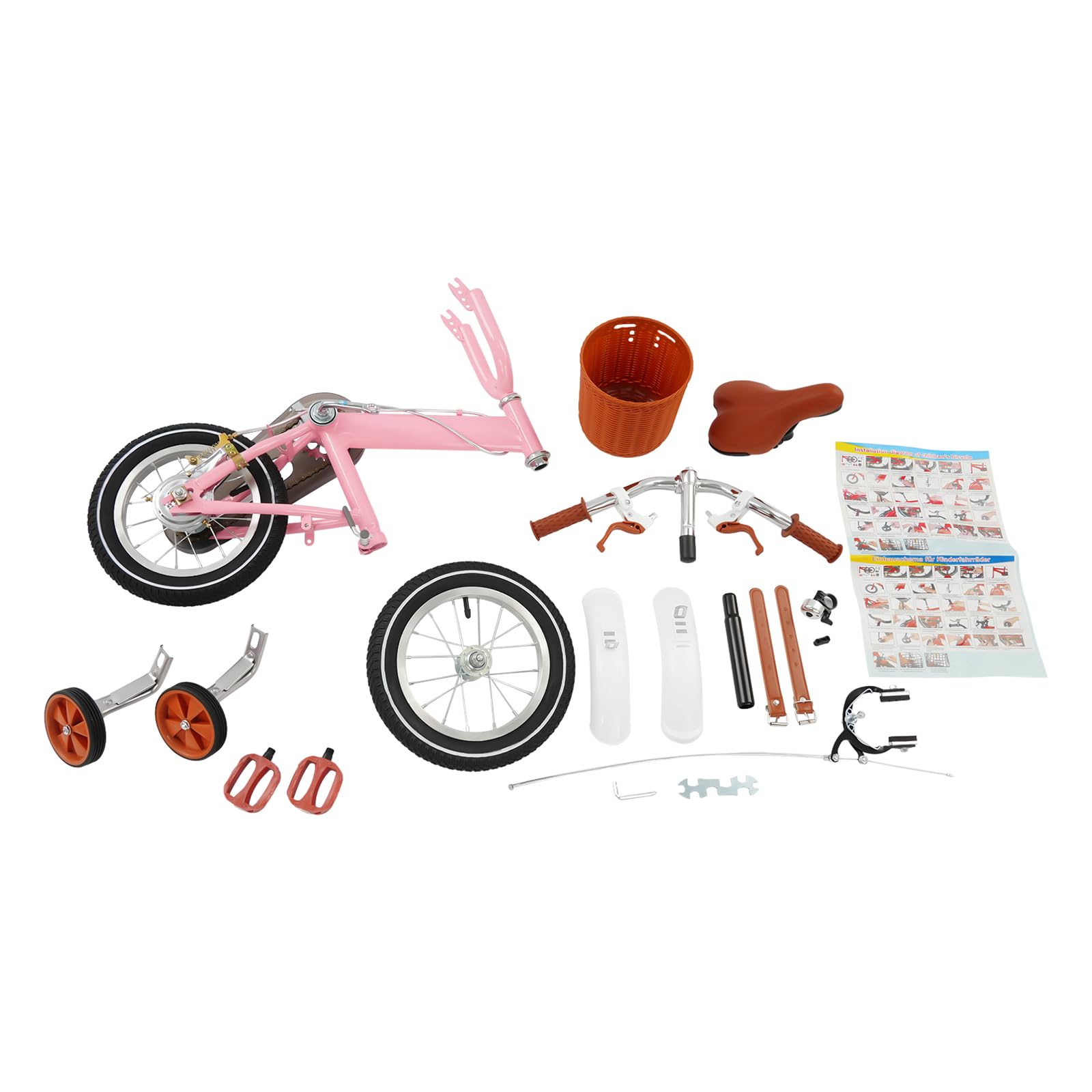 Suggerimento regalo per bambini: bicicletta per bambini da 12 pollici con ruote di supporto – Bicicletta educativa regolabile in altezza per bambini dai 2 anni in su con cestino e campanello (rosa)