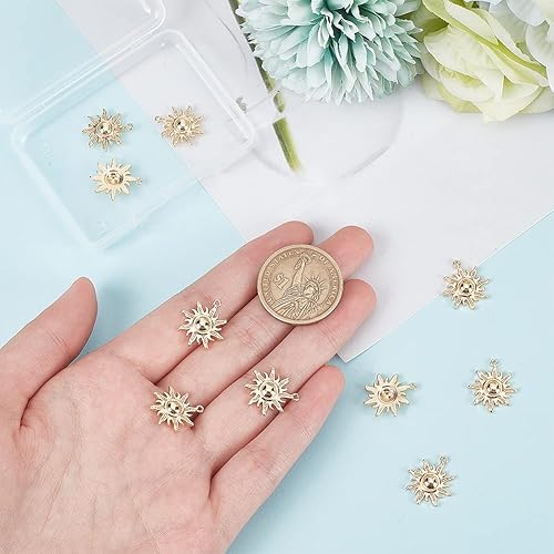 Miniatura 3 de BENECREAT 10 colgantes chapados en oro real de 18 quilates con forma de sol, colgantes celestiales para manualidades, pulseras, collares, joyas,