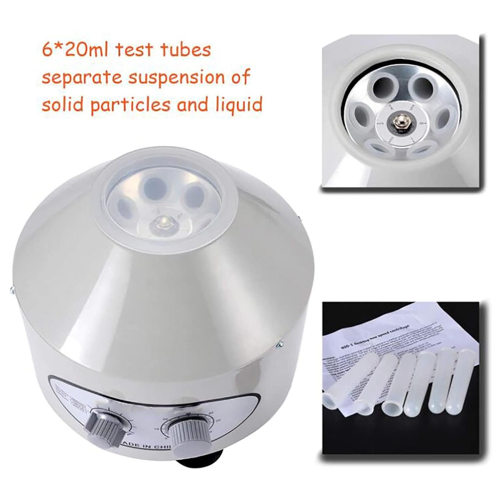 Máquina centrífuga de laboratorio, mini mesa de 220 V con regulación de velocidad de temporización, rotores para 6 tubos de 20 ml, temporizador de 0 a 60 minutos, velocidad de 4000 rpm, ideal para uso