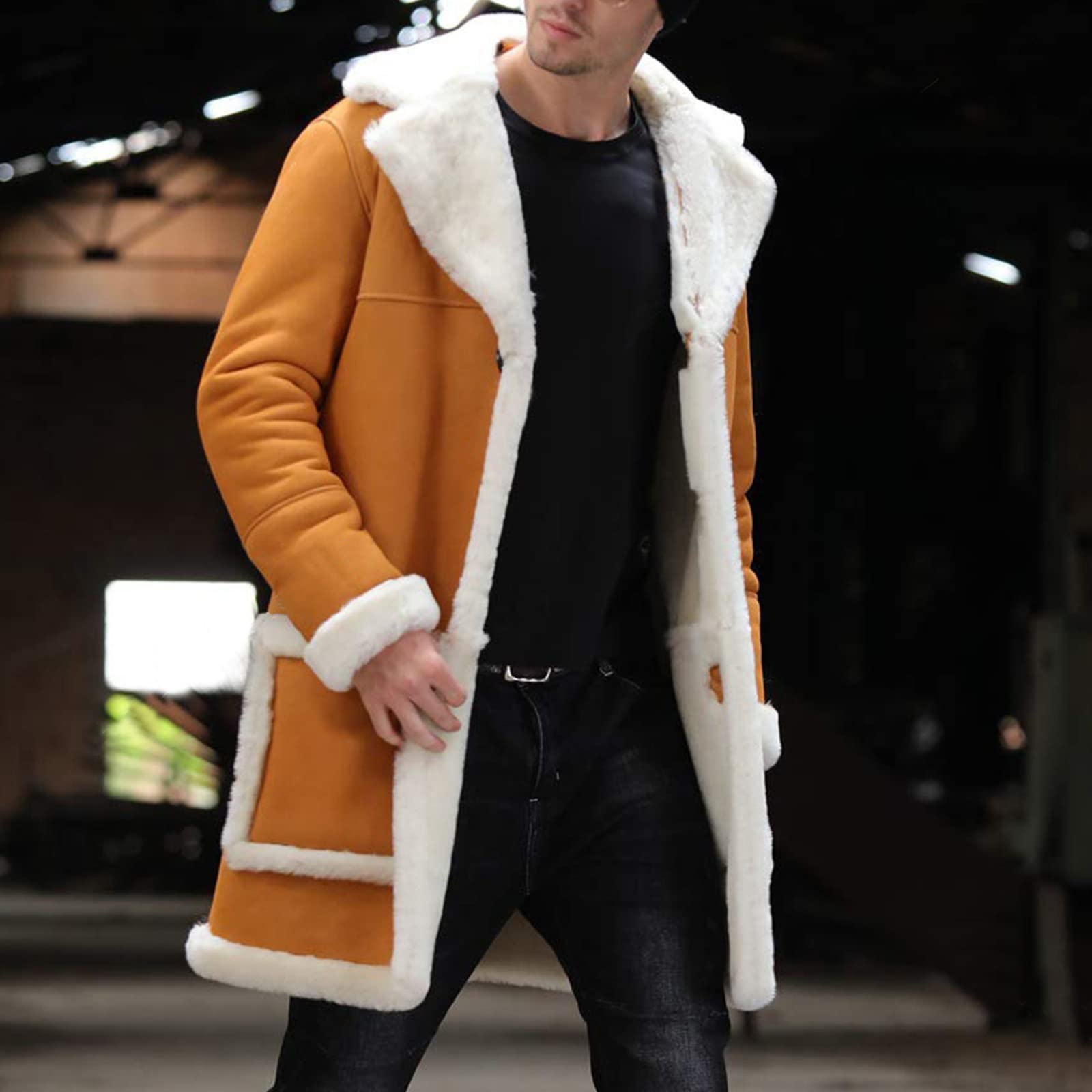 Uomo Tinta unita Casual Shaggy Carino Giacche Termiche Oversize Fluffy Giacca Button Down Risvolto Manica Lunga Peloso Caldo Pile Shacket Giacca di Pelliccia Inverno Cappotto Spessore Cardigan