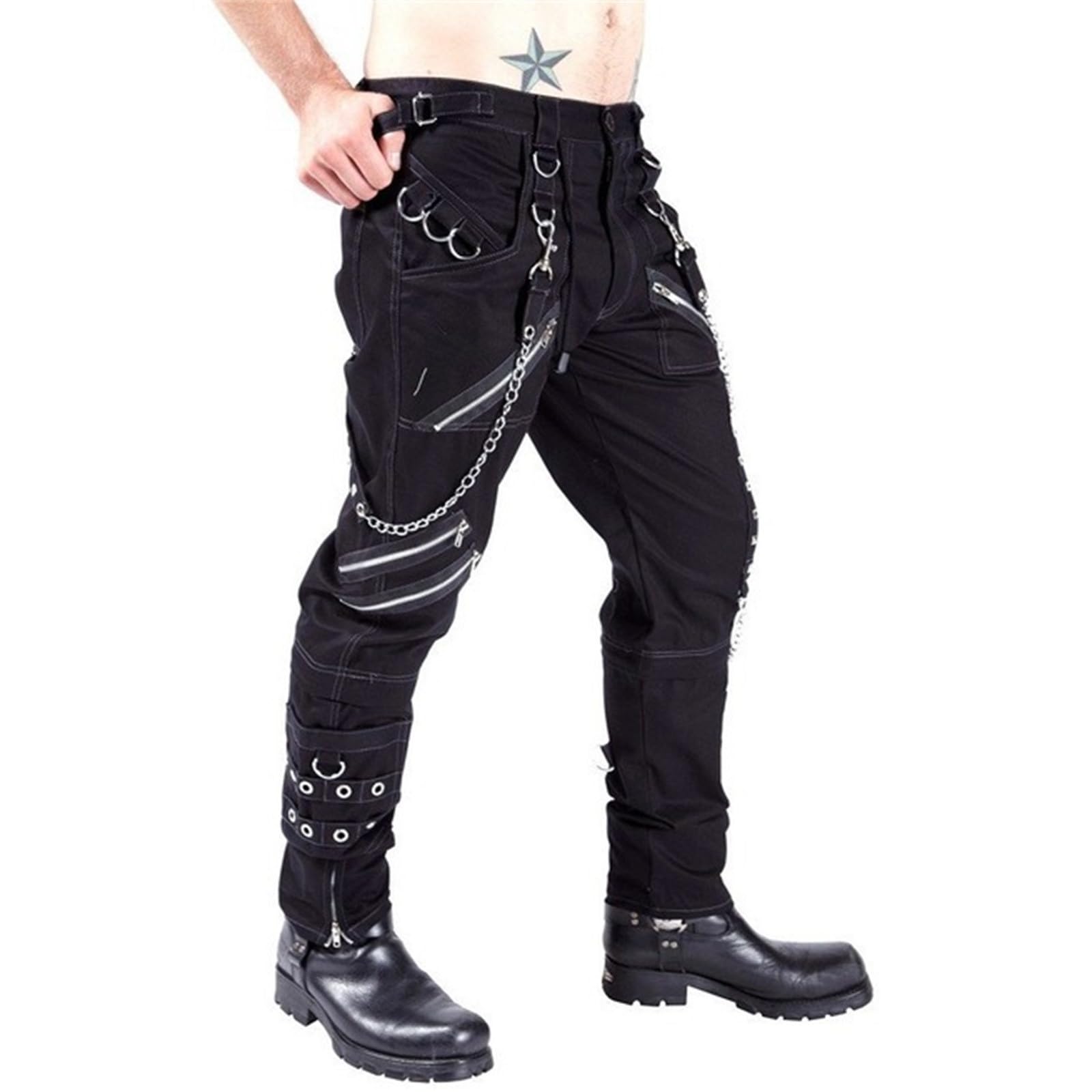 Pantaloni in tessuto da uomo, stile steampunk, gotico, streetwear, rockwear, con catena, stile retrò, larghi scuri, per il tempo libero, Y2K, Harajuku, pantaloni tradizionali, hip-hop, punk, rock