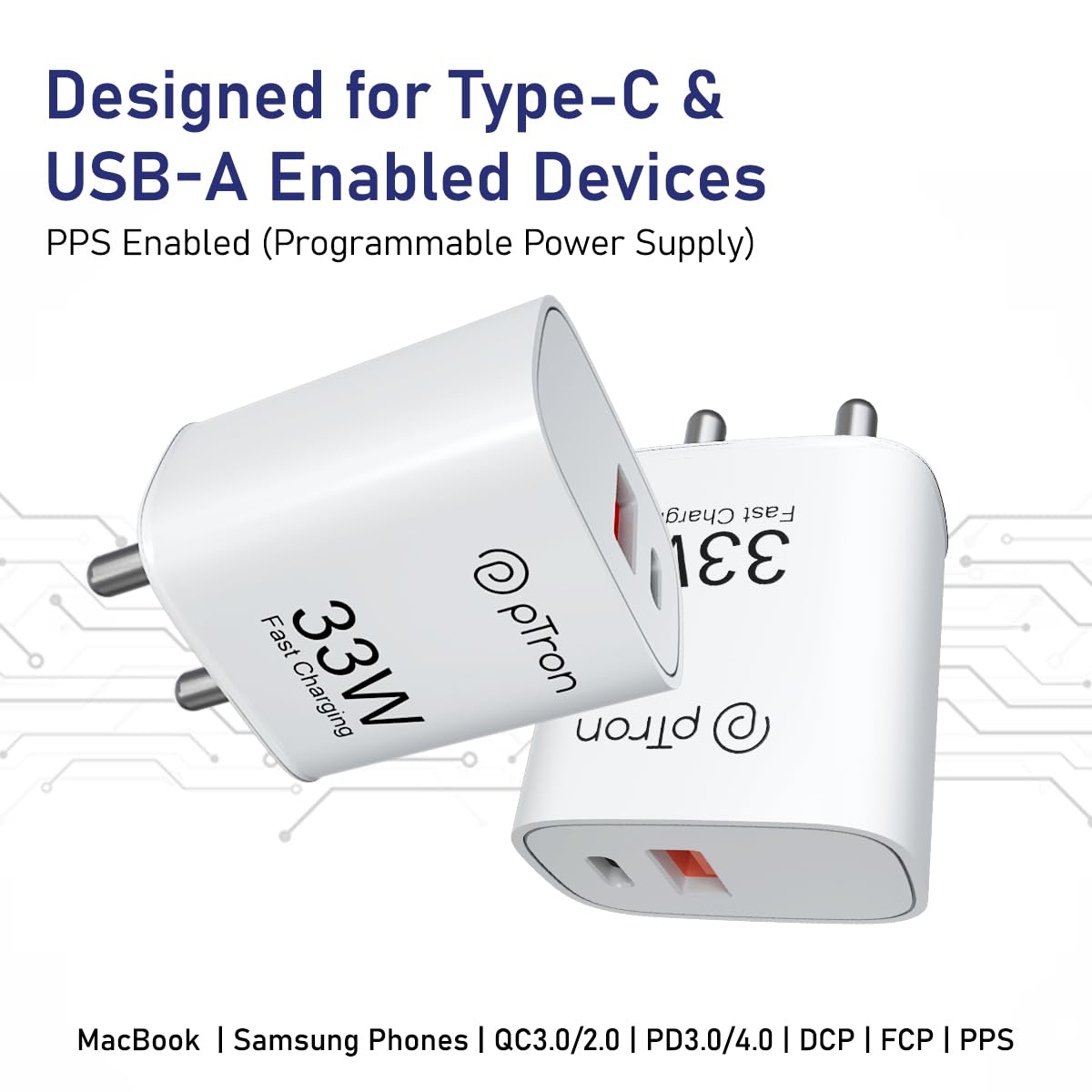 pTron 33W Dual Port Gan USB Type A Charger, Compatible with Samsung Superfast, Mi Soniccharge, Motorola Turbo Charger & MacBook Air, Volta Fc21 (White) 4