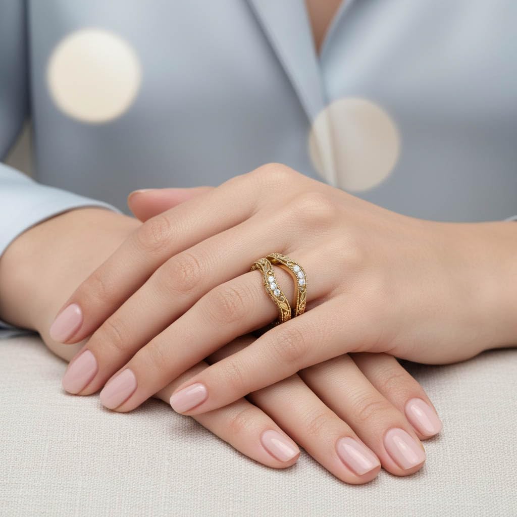 AFFY Enhancer Guard Ring for Women Round Cubic Zirconia Filigree Vintage Wedding Band Stackable Ring in 14k Gold Plated Sterling Silver Gifts for Women