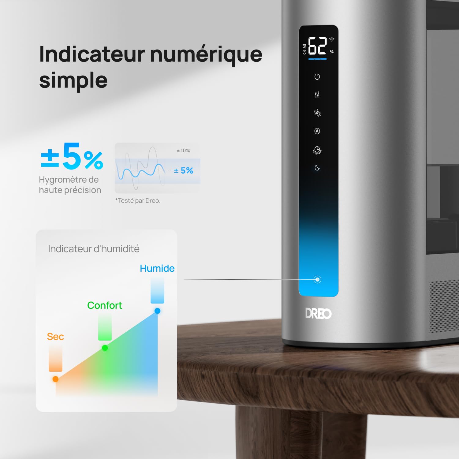 Dreo 6L Humidificateur chambre à coucher, intelligent, brume chaude/froide, pour plantes et bébé, remplissage par le haut, 60H d'autonomie, silencieux, avec minuterie, compatible Google/Alexa, HM713S