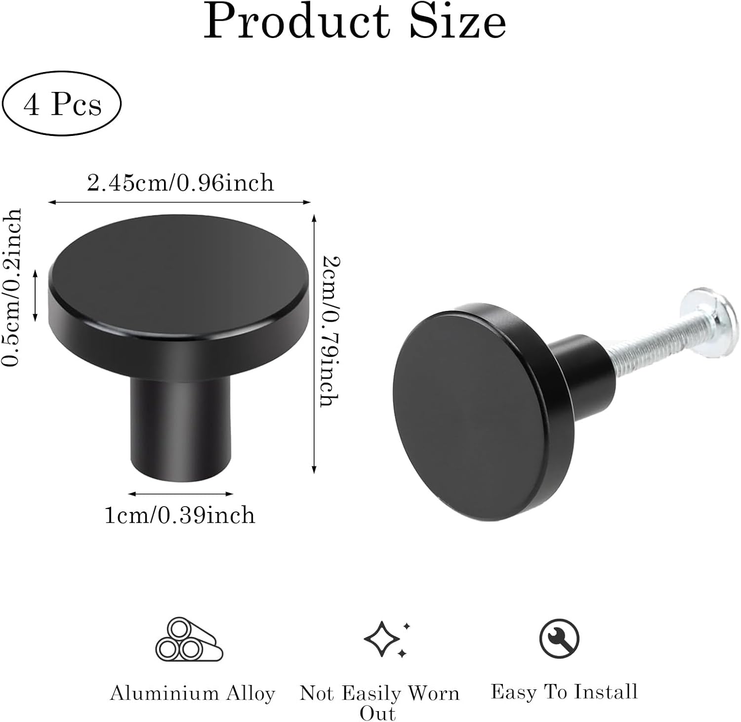 4 Pcs Black Door Knobs, Black Cupboard Knobs, Cupboard Door Knobs, Door Knobs with 4 Screws for Chest of Drawers Furniture Cupboard Dresser Wardrobe Door Handles and Knobs (Black)