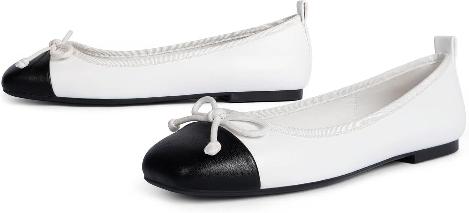 Modatope Ballet Flats with Bow Ballerina Closed Square Toe Slip on Bowknot Flats Shoes for Women Dressy - Image 5