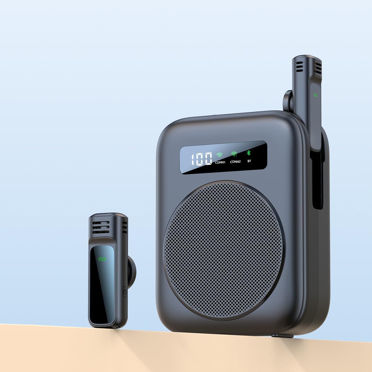 Wireless Voice Amplifier with Lavalier Microphones,Portable Voice Amplifier Wireless Microphone for Teachers/Meeting/Yoga/Classroom,Rechargeable Bluetooth Speaker Mini Megaphone Personal PA System Set