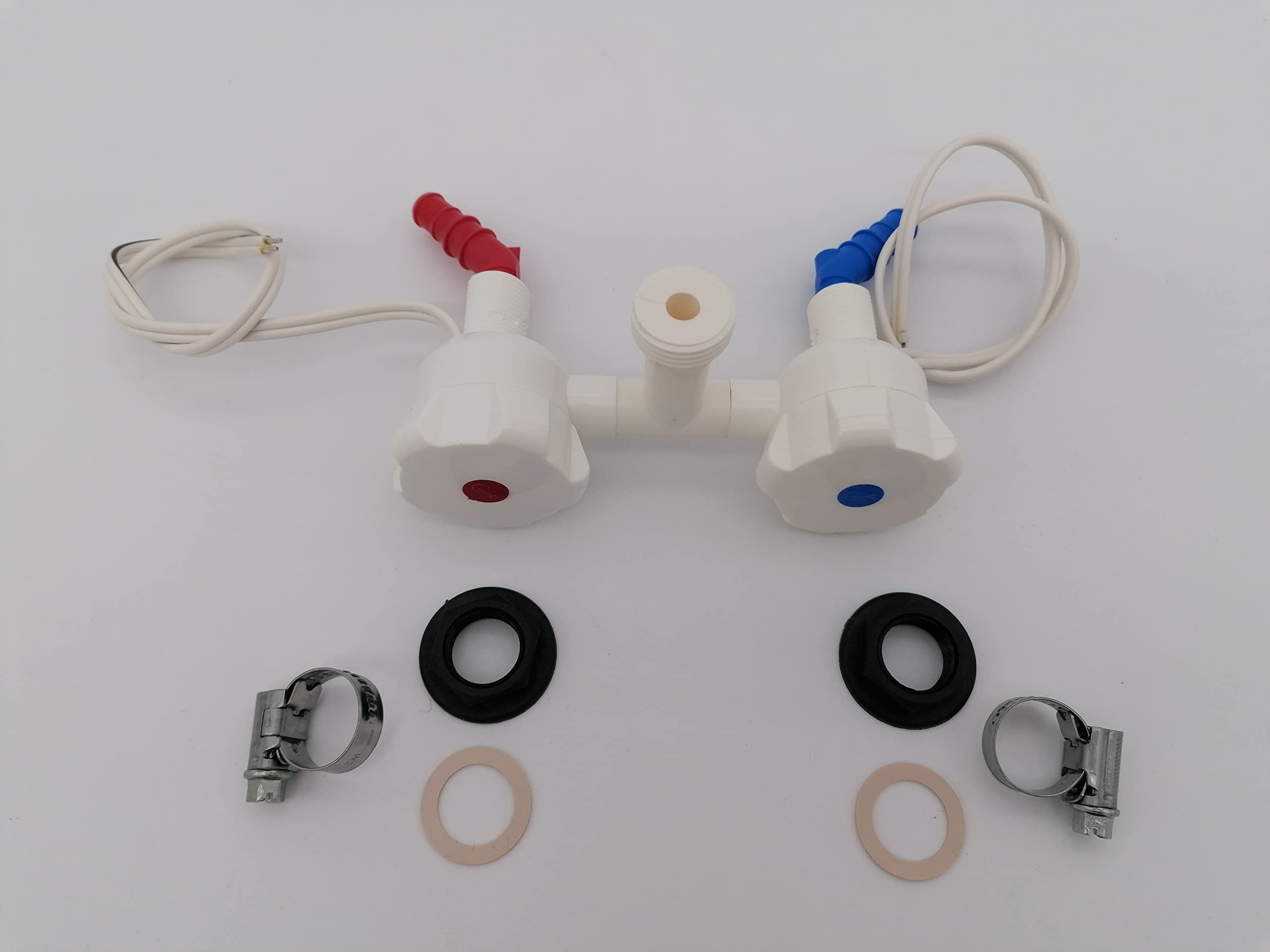 CR-MOESANCO® KIT Grifo NOVO Marrón Mezclador con Doble Entrada y 2 Abrazaderas con Salida a Roca Ducha 1/2 para Caravana, Autocaravana, Camper o Barco