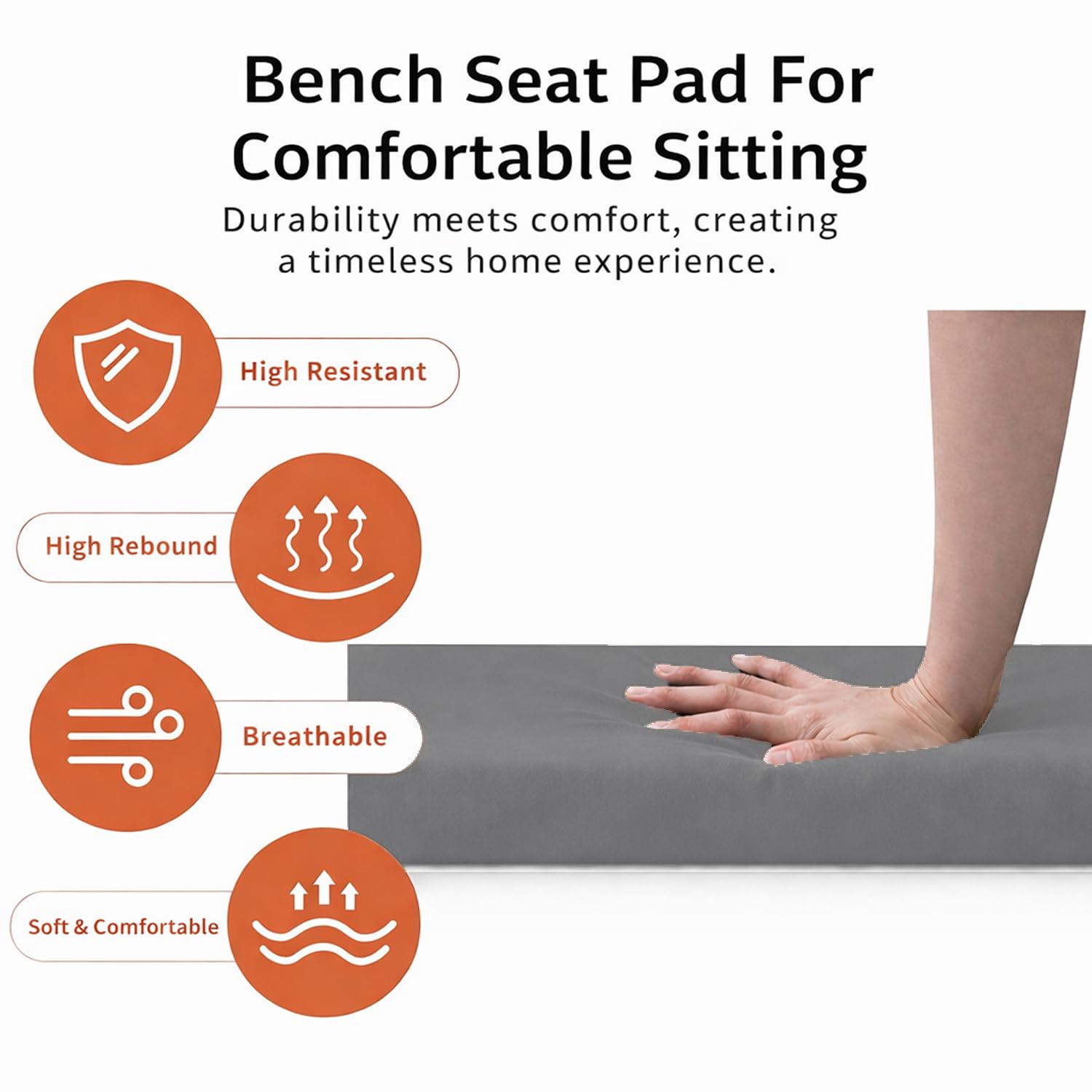 Brillars Garden Patio Bench Pad Outdoor Water Resistant Fabric 2/3/4 Seater Furniture Swing Seat Hammock Thick Pillow Cushion (Charcoal Grey - Image 6
