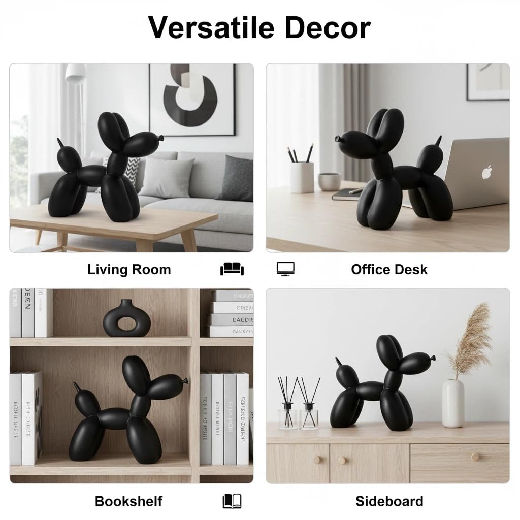 Sculpture Chien Ballon Statue Décoratives, pour Bureau Salon Chambre à Coucher décoration Matériel de Résine, 8.7 inches (Noir)