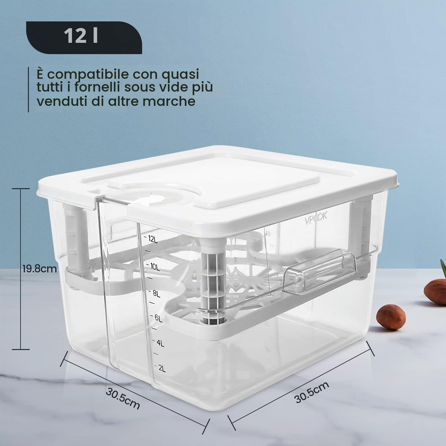Sous Vide Contenitore Set 12L 7 in 1 con Coperchio e Griglia per Roner Professionale
