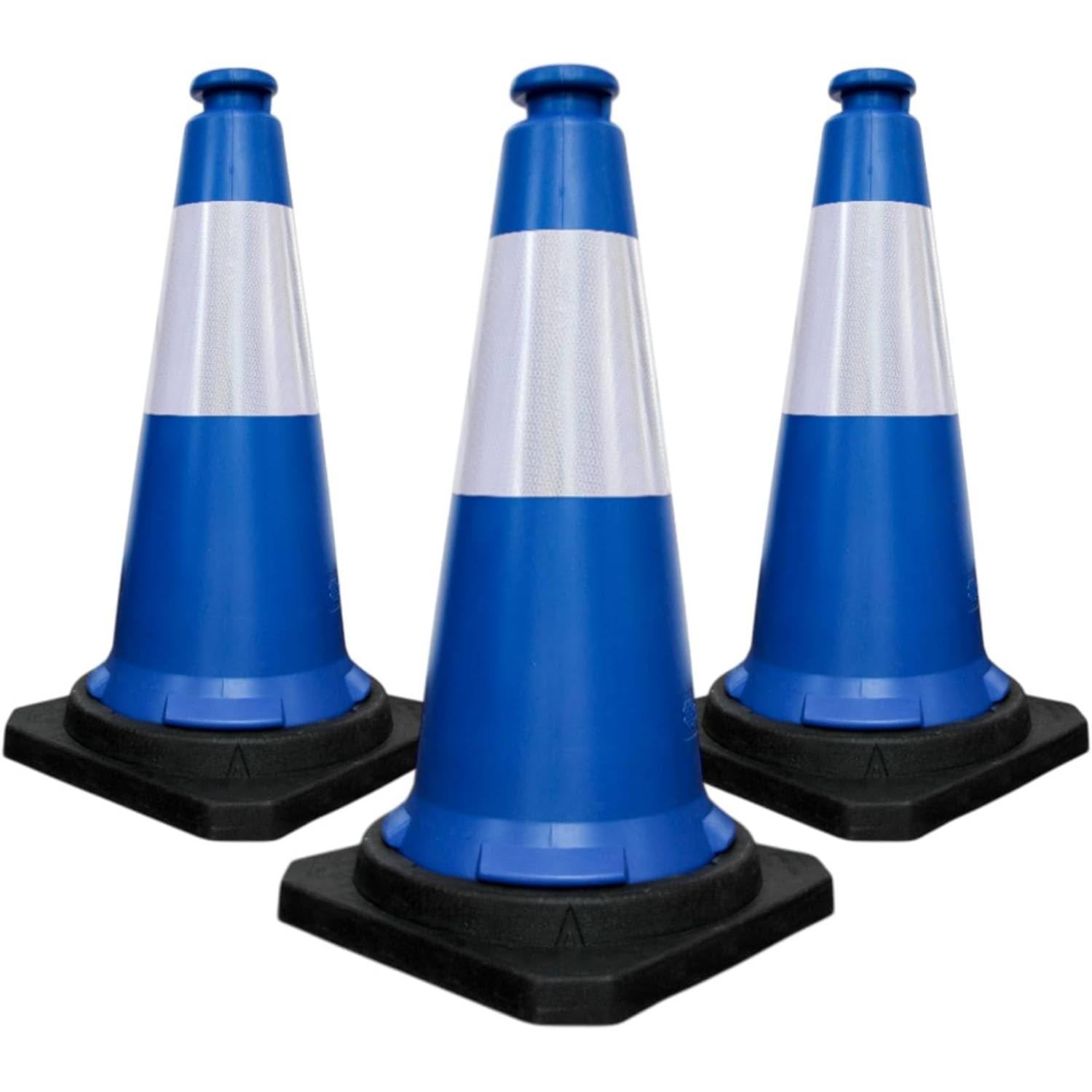 Berry 75CM Traffic Cones - Blue High Visibility Traffic Safety Cone with Reflective and PVC Black Base, 30 Inch PE Portable Road Cones for Street (Set of 3)