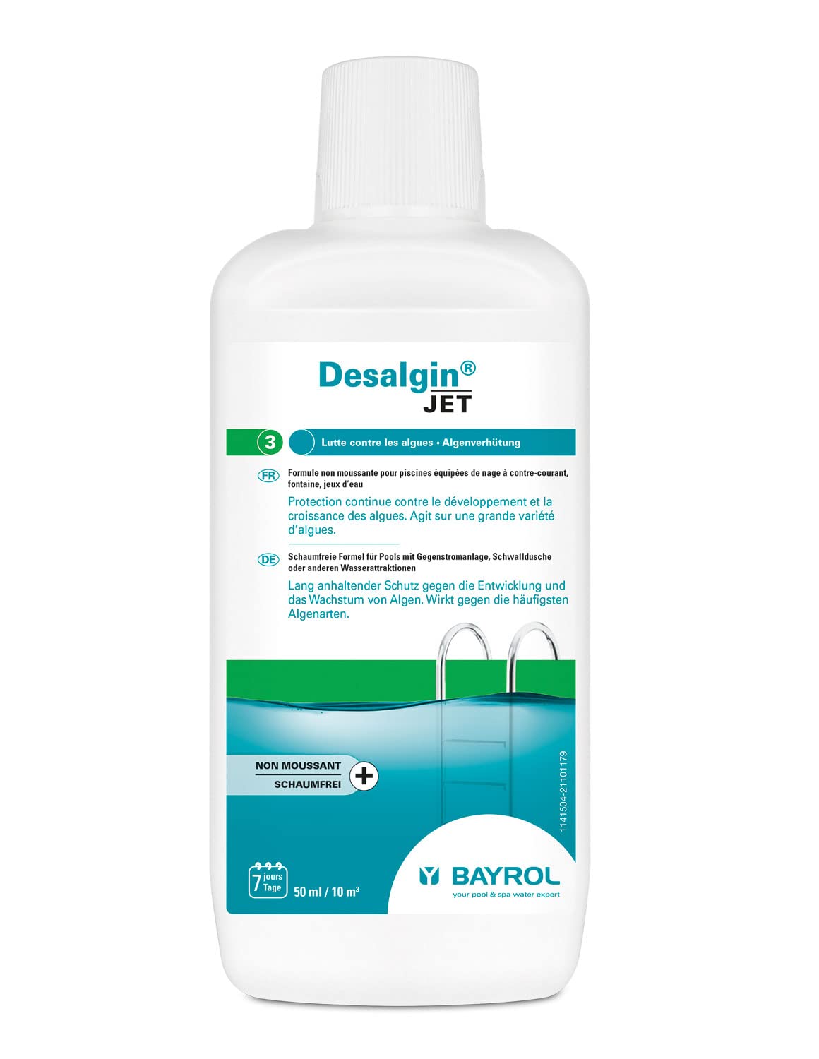 Bayrol Désalgine Jet 1L, Algicide Non moussant, Ultra concentré, sans Chlore et avec Effet clarifiant Empêche la Croissance des algues dans la Piscine