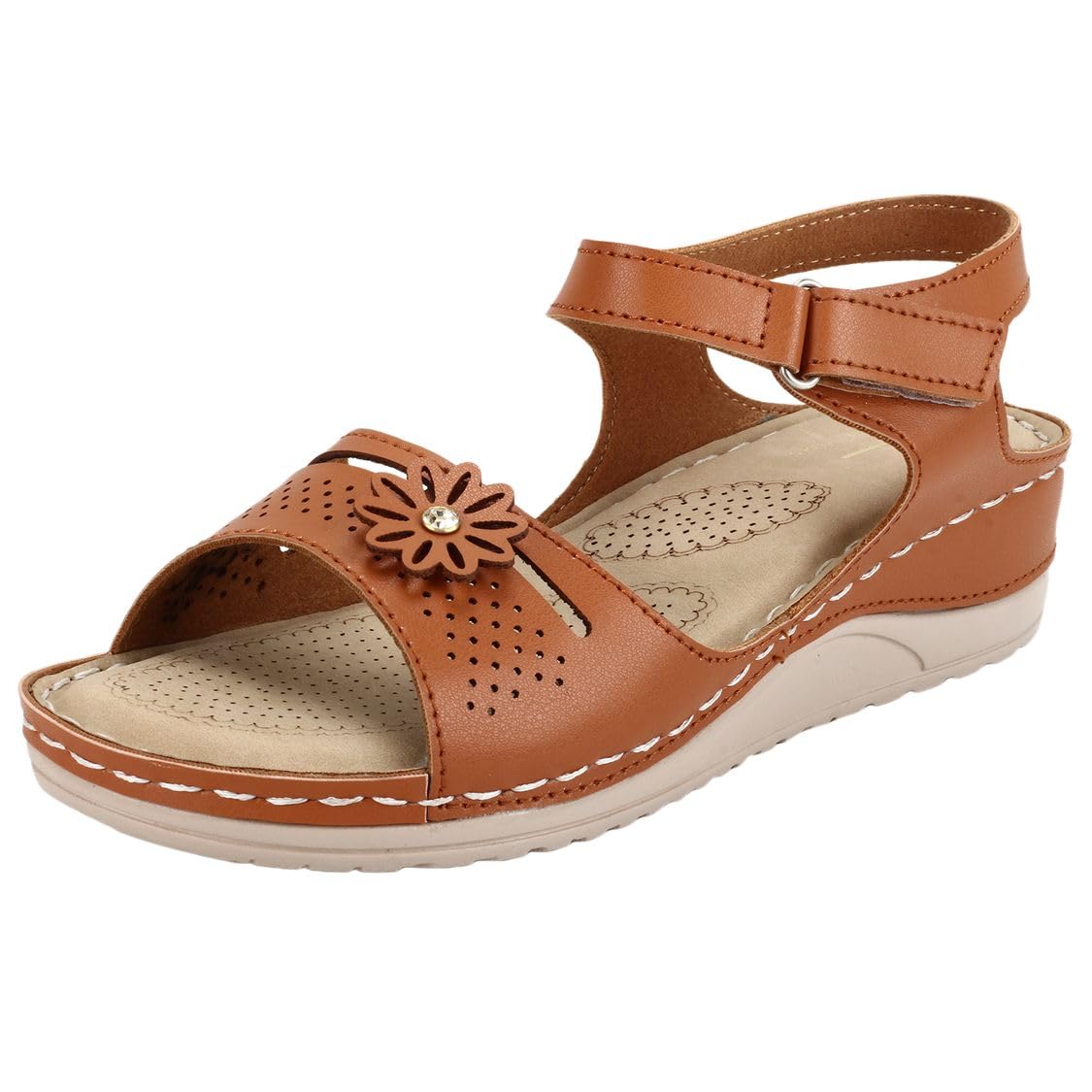 XE Looks Doctor Sole Comfortable Tan Flats Sandals For Women 1.5 Inch Heel (B07W979LM4) Amazon Price History, Amazon Price Tracker