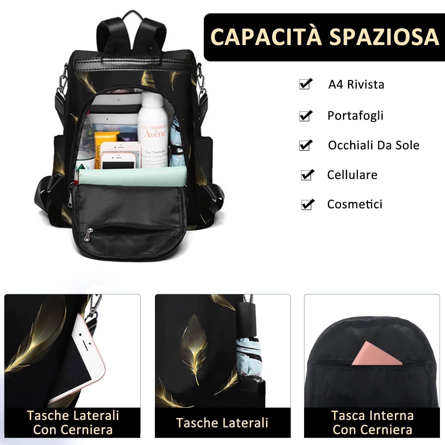 Fmeida Zaino Donna Antifurto Moda Borsa Donna con Tracolla Borse Zainetto da Viaggio Impermeabile