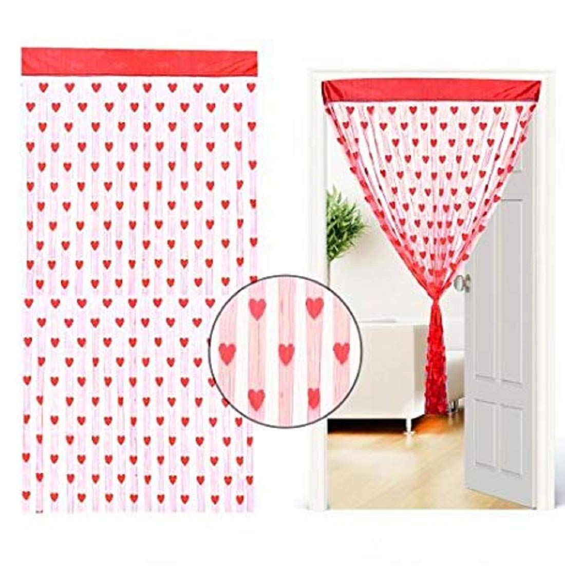 New panipat textile zone Tissue 183 cm/6 ft Window and Door Curtain (Floral Red)