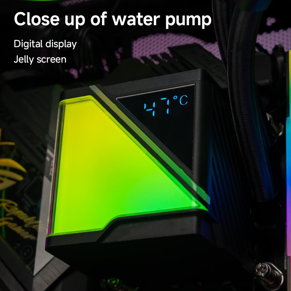 TZMRIT SR360-RS CPU Aio Water Cooling 360 mm with Temperature Display, 80 x 80 mm Jelly Design Large Cold Head, for LGA115X/1200/1700/1366/2011/2066, for AM3/AM3+/AM4/AM5 (WH)