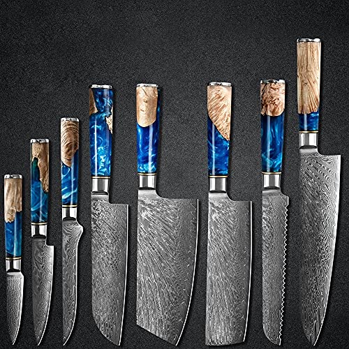 Knife Set, Damascus Steel Chef Knife Set Sharp Blade Real Damascus Knife Cooking Kitchen Tool Set Kitchen Knife Set BY ZZYY (Color : A.8PCS SET) Knife Set, Damascus Steel Chef Knife Set Sharp Blade Real Damascus Knife Cooking Kitchen Tool Set Kitchen Knife Set BY ZZYY (Color : A.8PCS SET)