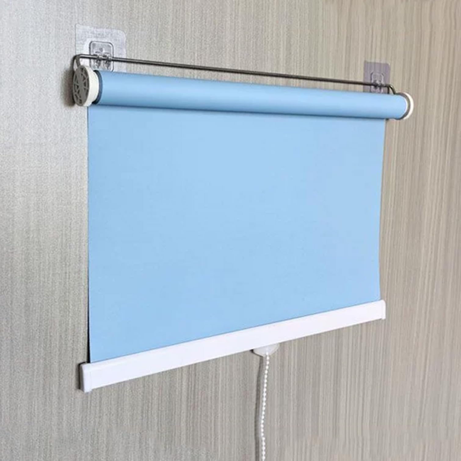 Sh000ad Blackout Roller Blinds with Spring System,No Drill,Retractable Roller Shades,Adhesive Hooks Roll Up Window Blinds,for Bathroom Office Sunroom,Opaque Privacy,Width x Height (85cm x 200cm,Blue)