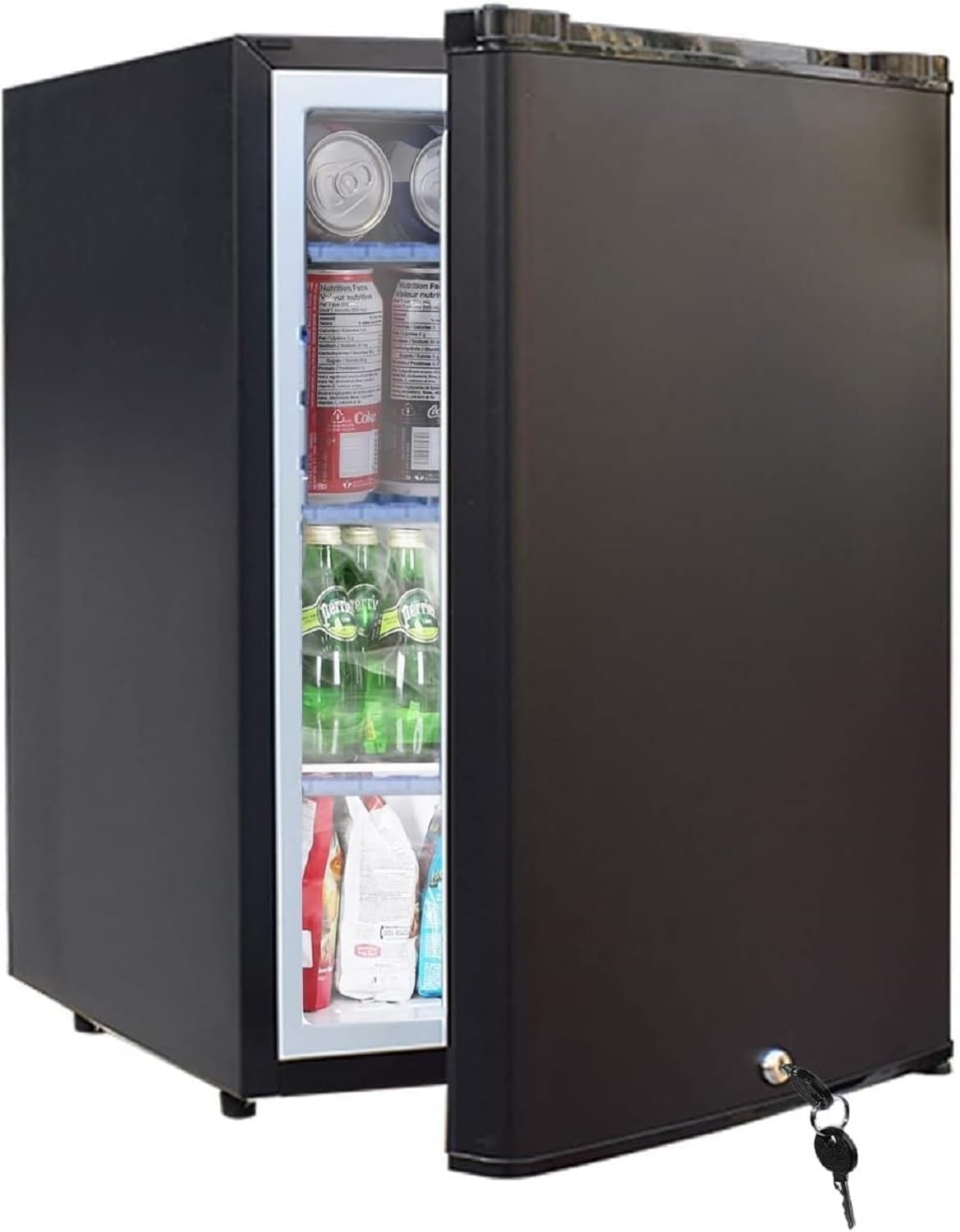 SMETA Camping Kühlschrank 12V 230V, 50L Campingkühlschrank mit Schloss, 0dB Absorber Kühlschrank Wohnmobil für Wohnwagen, LKW, Camping, Auto, Lautlos, Schwarz