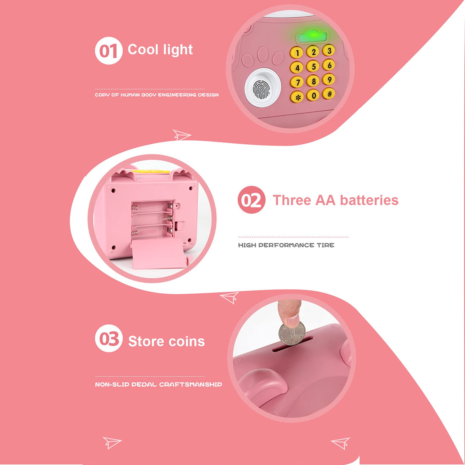 Banques d'argent de Verrouillage de Code D'empreintes Digitales Électroniques pour Enfants, Mini ATM Auto Scroll Paper Money Tirelire en Un Clic Machine à Raconter des Histoires avec Lumière Musicale